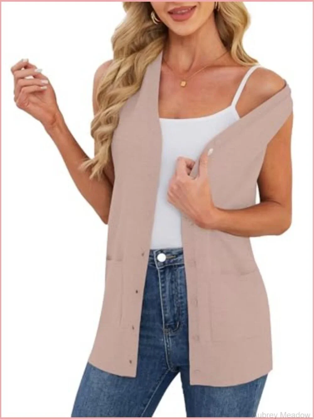 Sleeveless Cardigan Sweater Vest Knit Duster Coat with Pockets
